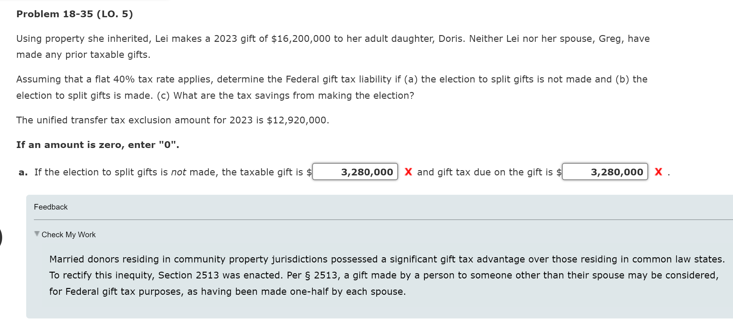 of $16,200,000 to her adult daughter, Doris. Neither Lei nor her spouse,