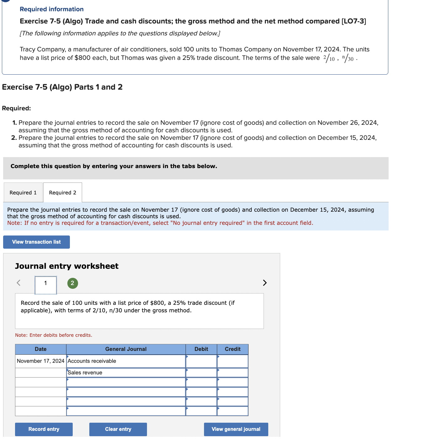 and the net method compared [LO7-3] [The following information applies to the