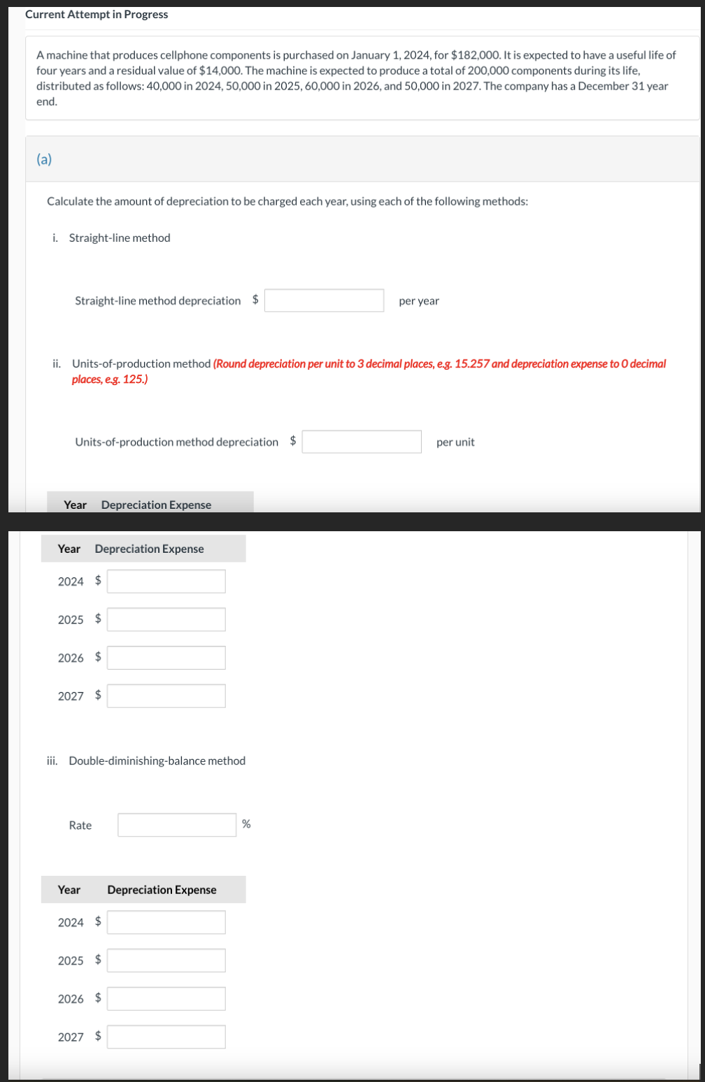 purchased on January 1,2024, for $182,000. It is expected to have a