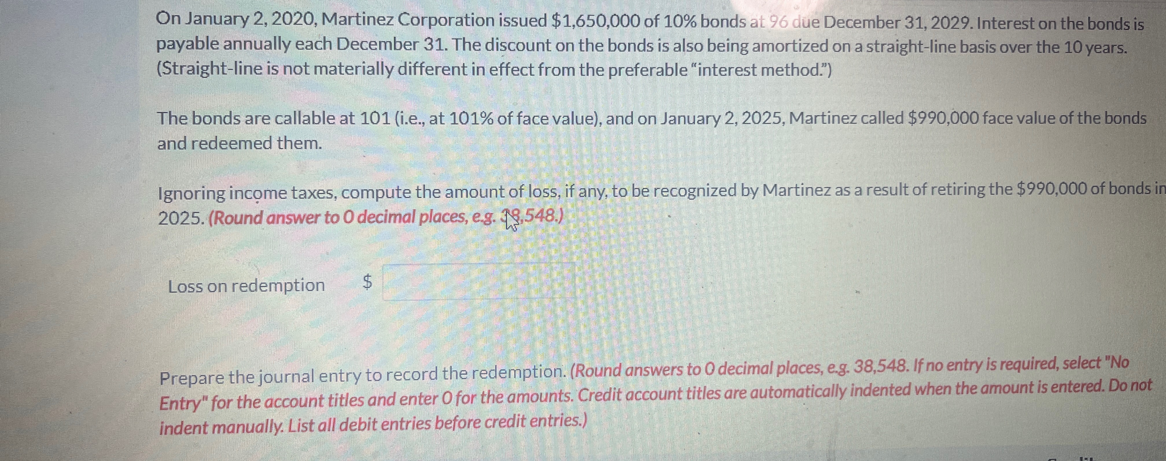 96 due December 31,2029. Interest on the bonds is payable annually each