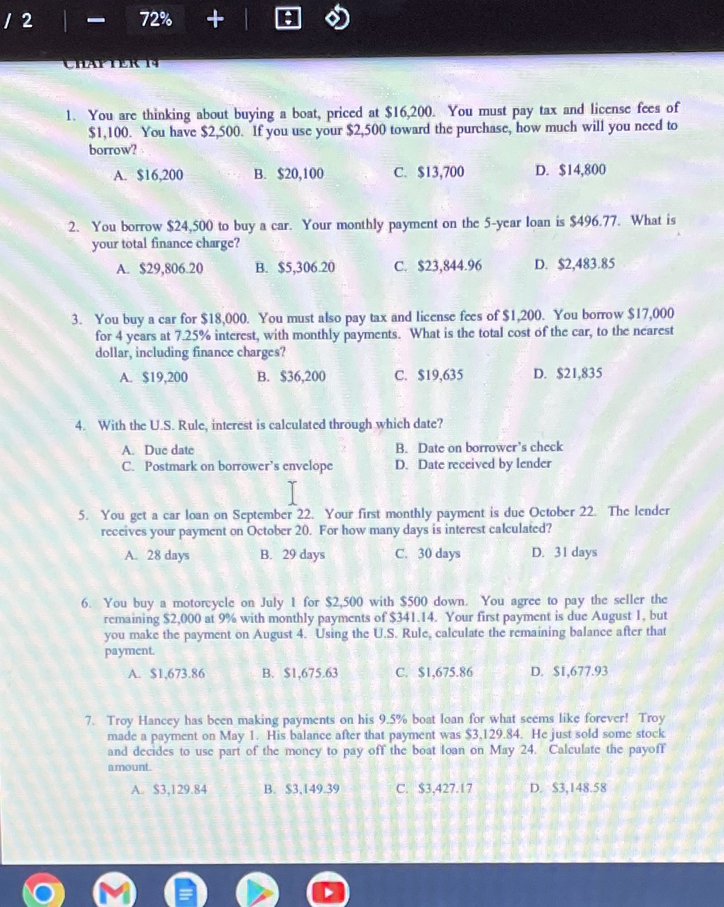  questions 1-7 1 2 72% + CHAPTERT 1 . You are