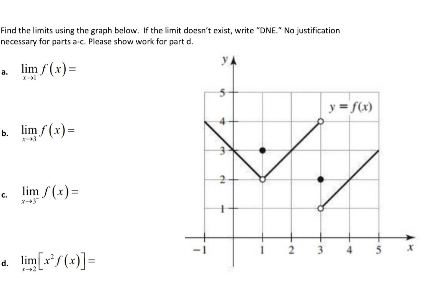 Find the limits using the graph below. If the limit doesn't