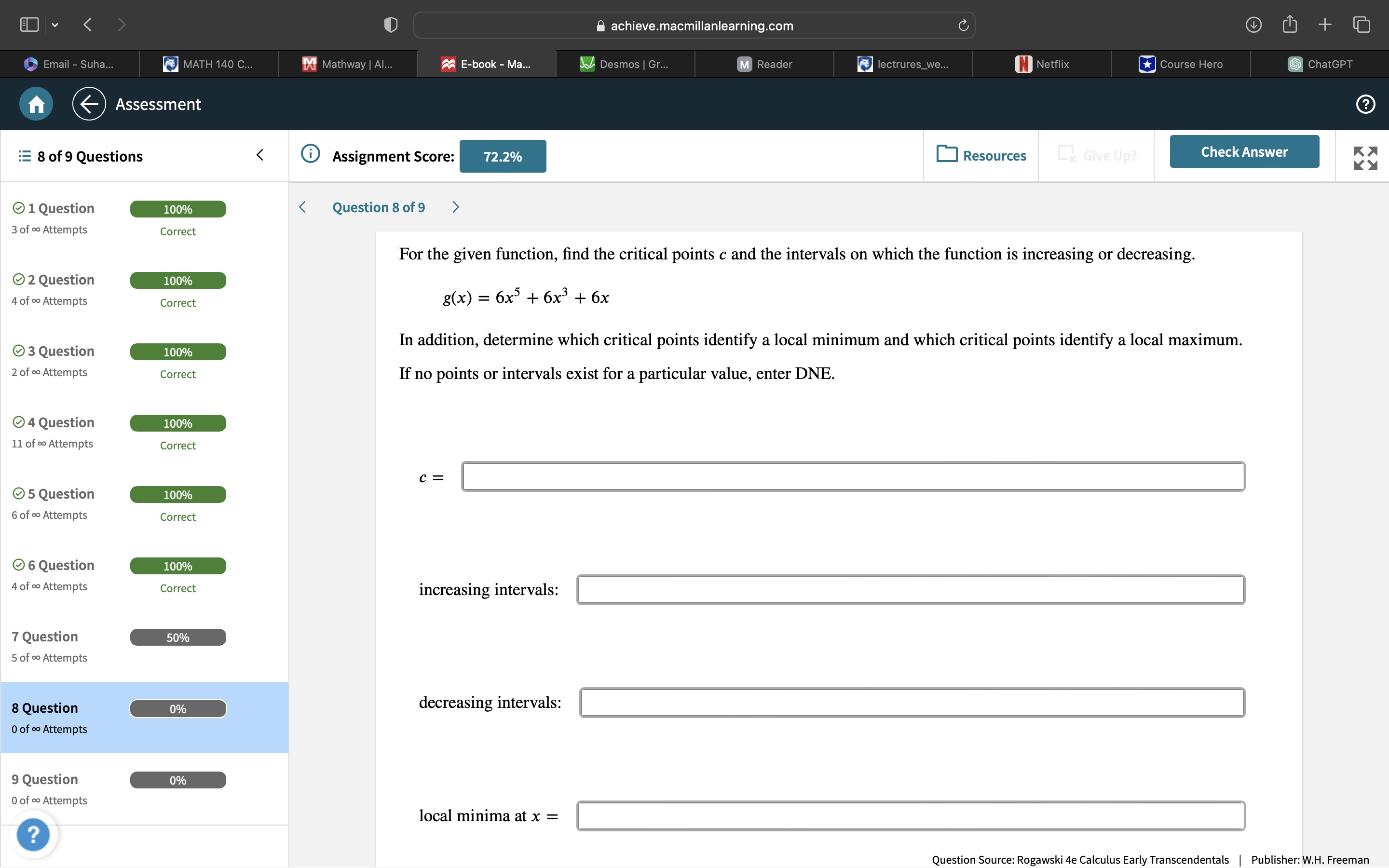 achieve.macmillanlearning.com + Email - Suha... MATH 140 C.. X Mathway |