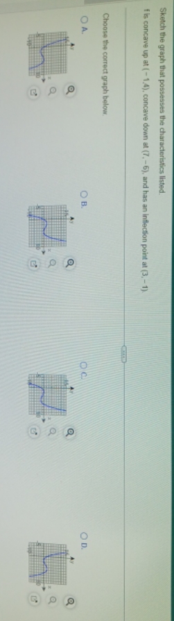 the graph that possesses the characteristics listed. f is concave up at