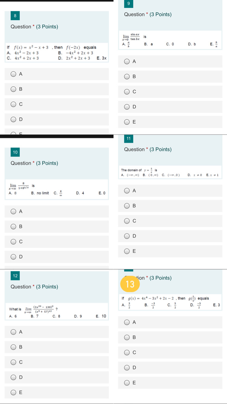 x2 - x+3 , then f(-2x) equals B a C. 0 D.