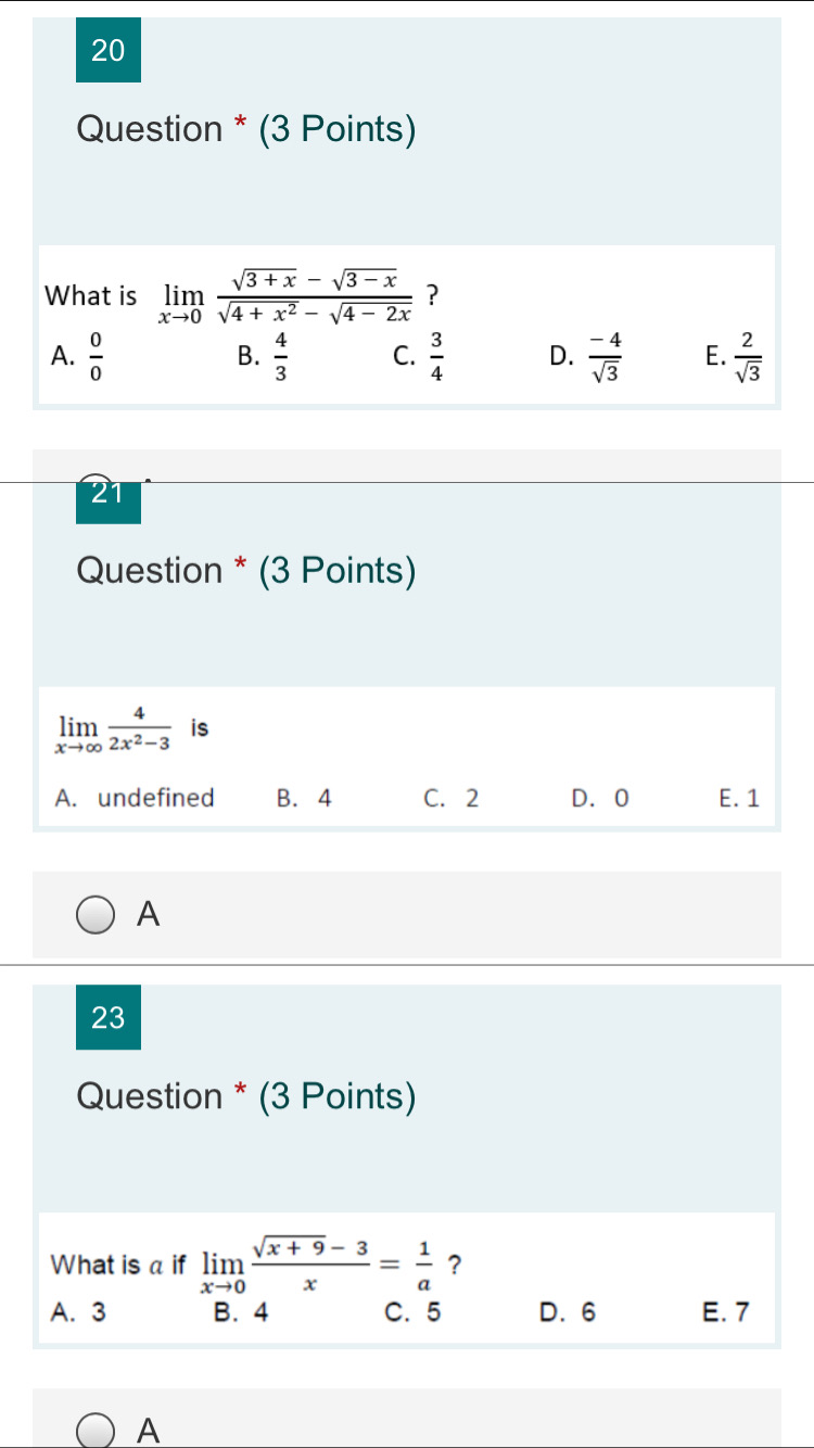 b E. D A. 4x2 - 2x + 3 B. -4x2 +