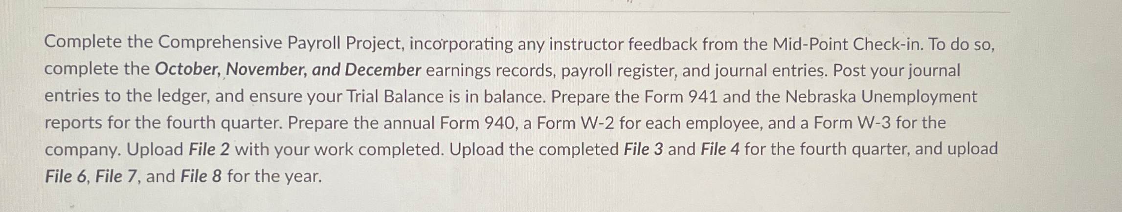 Complete the Comprehensive Payroll Project, incorporating any instructor feedback from the