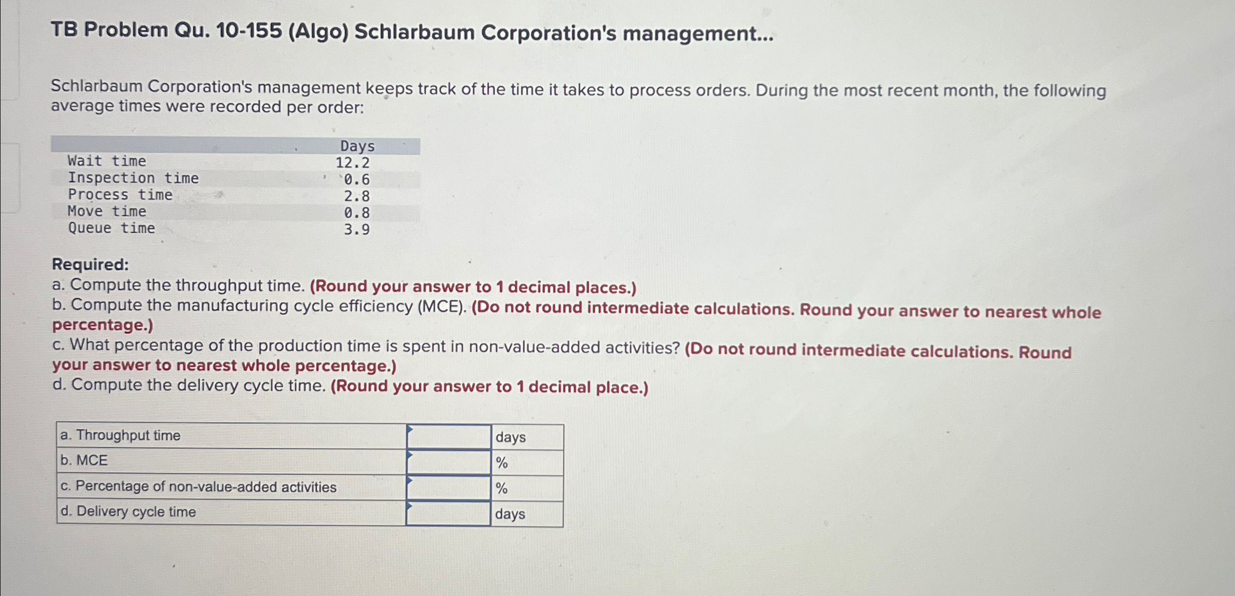 of the time it takes to process orders. During the most recent