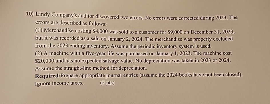  Lindy Company's auditor discovered two errors. No errors were corrected during