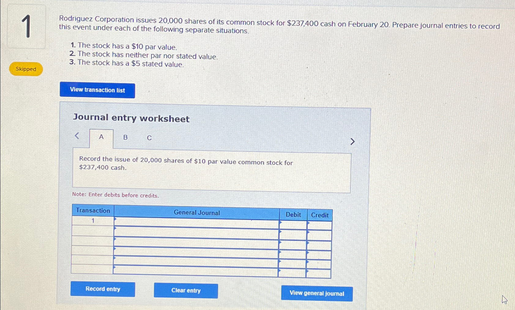 $237,400 cash on February 20. Prepare journal entries to record this event
