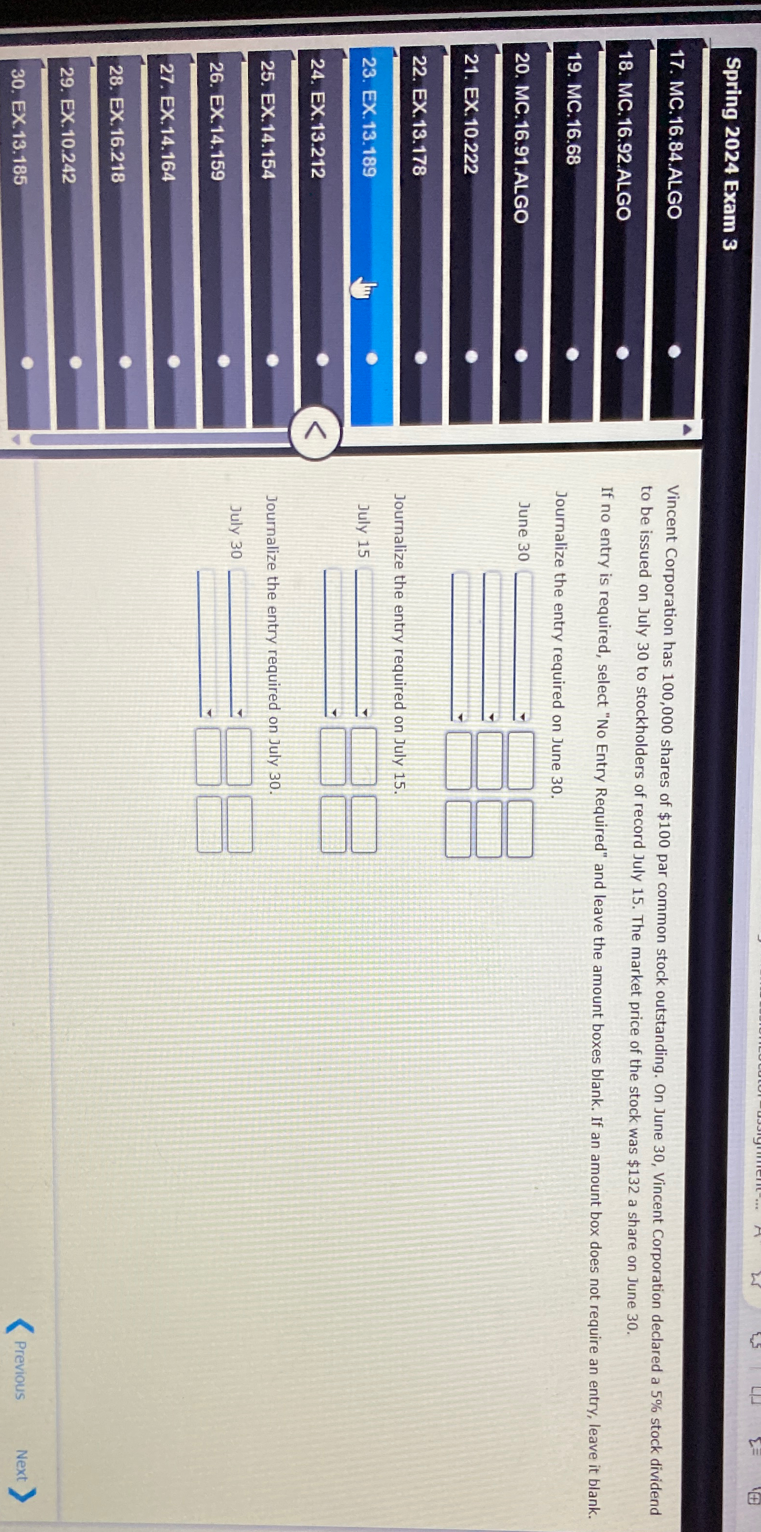  Spring 2024 Exam 3 17. MC.16.84.ALGO 18. MC,16.92.ALGO 19. MC.16.68 20.
