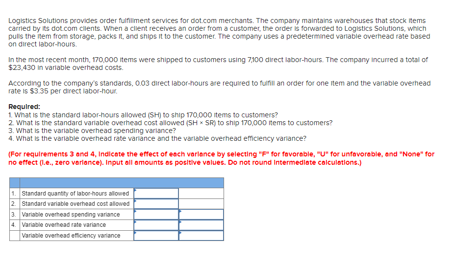 Loglstlcs Solutions provldes order fulfillment servlces for dotcom merchants. The company maintains