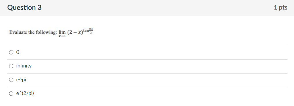 infinityQuestion 6 1 pts The derivative of In (cos x) is: O