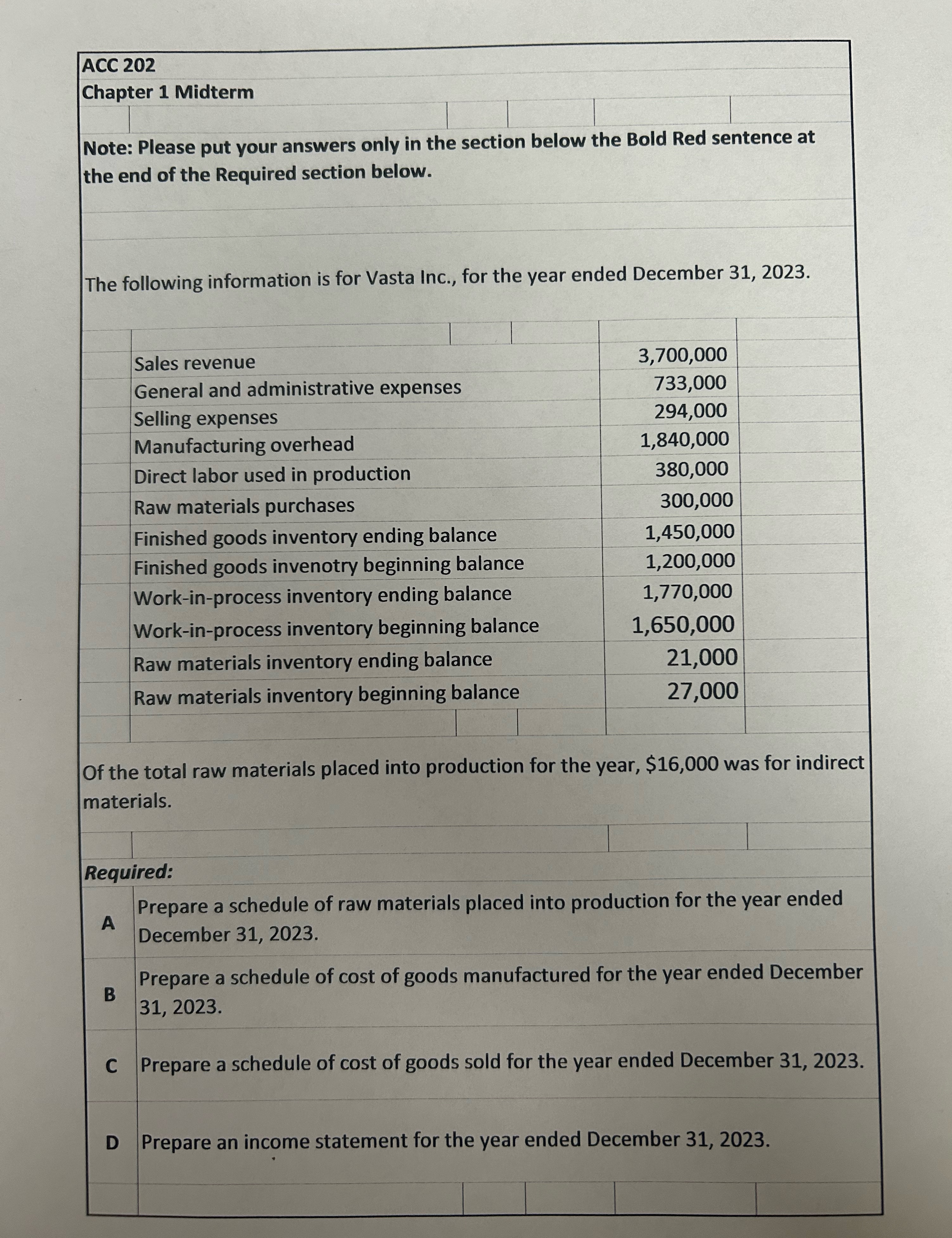  ACC 202 Chapter 1 Midterm Note: Please put your answers only