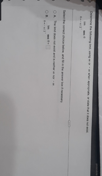calculus1 course possible Determine the following limit, using co or -