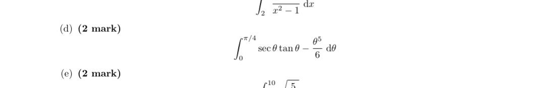 (d) (2 mark) (e) (2 mark) 2 05 seco tan 9 6
