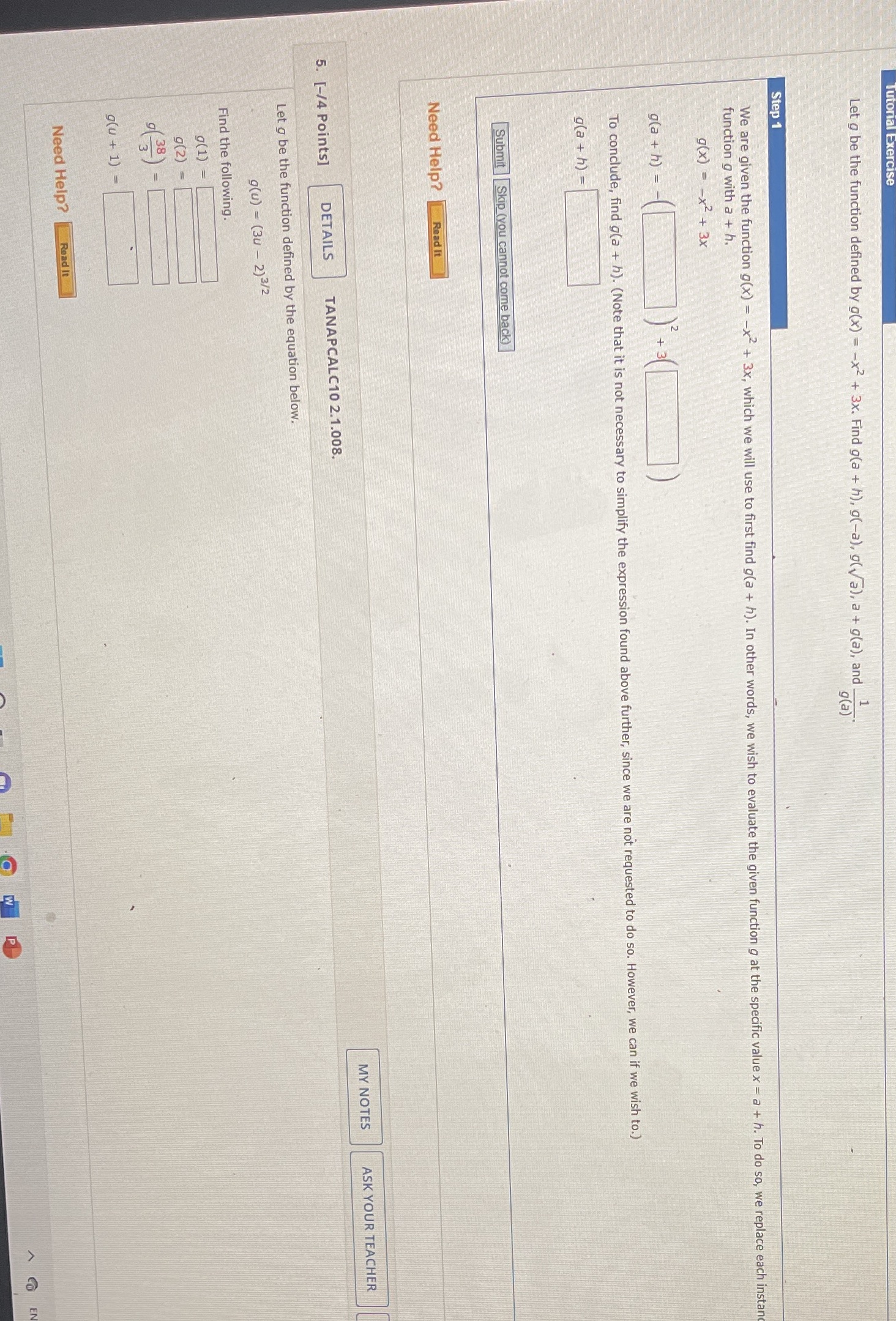 3x. Find g(a + h), g(-a), g(va), a + g(a), and g(a)