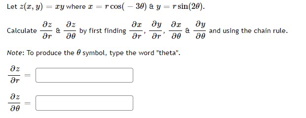 Let z(@, y) = xy where c = rcos( - 30)