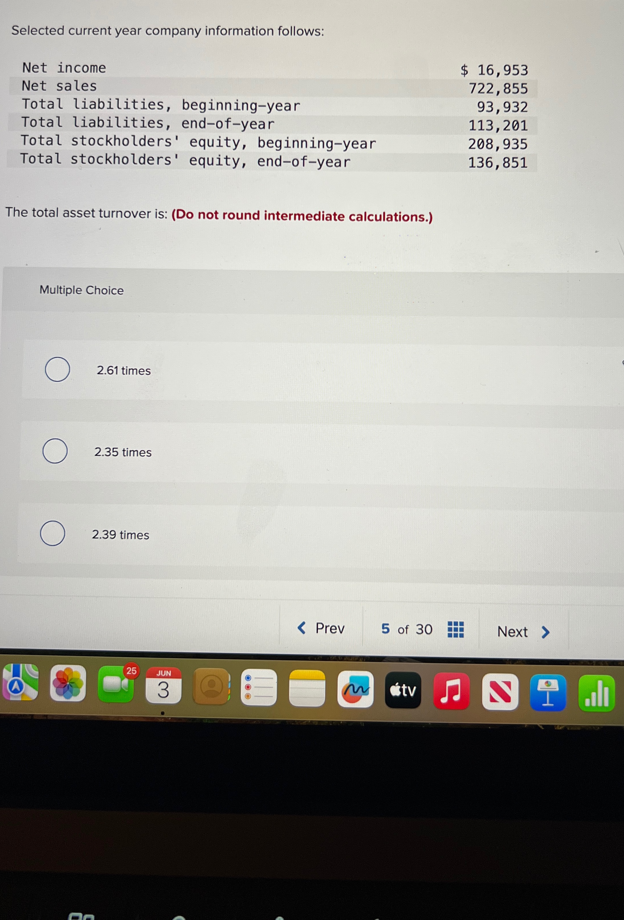 Selected current year company information follows: $ 16,953 Net income Net sates