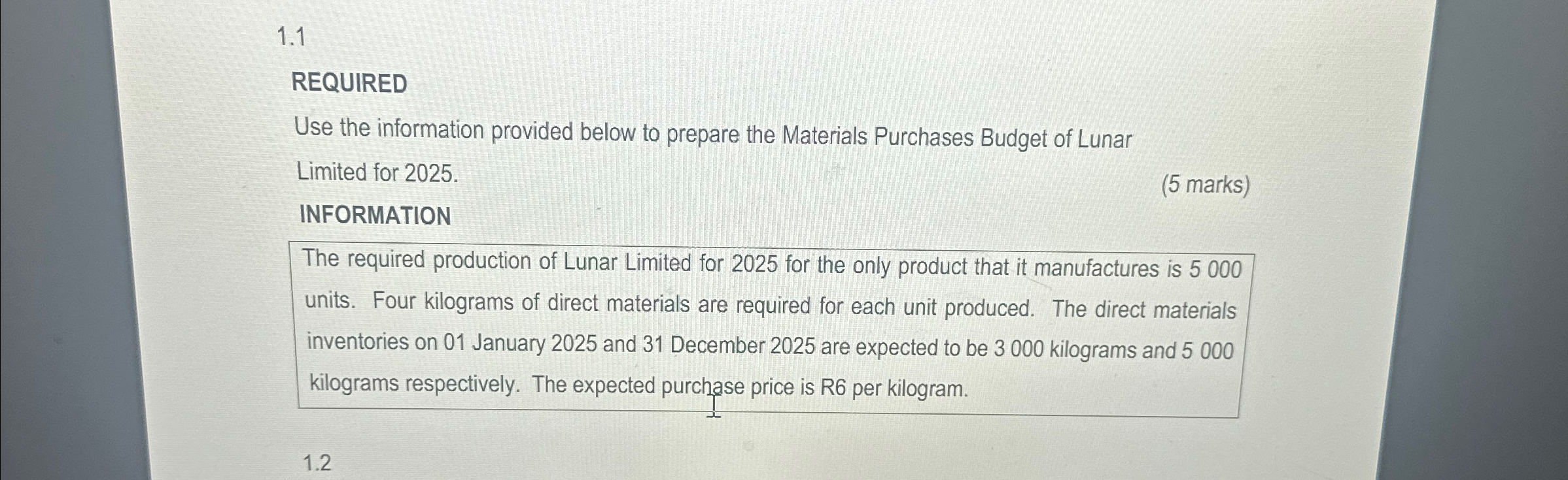 1.1 REQUIRED Use the information provided below to prepare the Materials