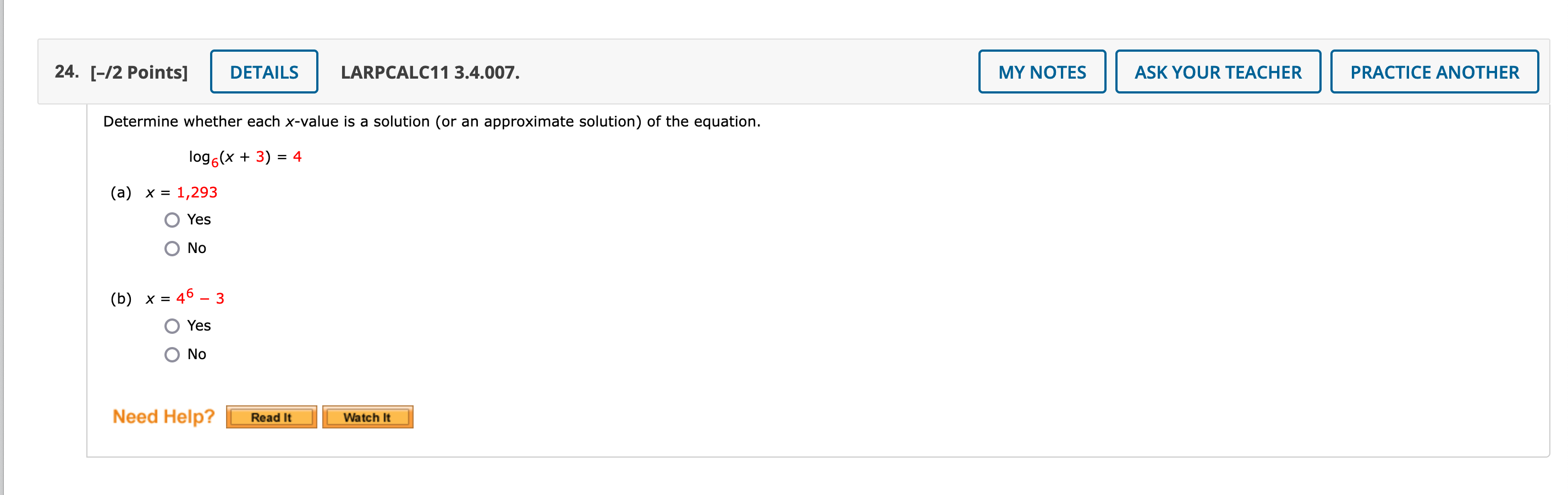 DETAILS LARPCALC11 3.4.005. MY NOTES ASK YOUR TEACHER PRACTICE ANOTHER Determine whether