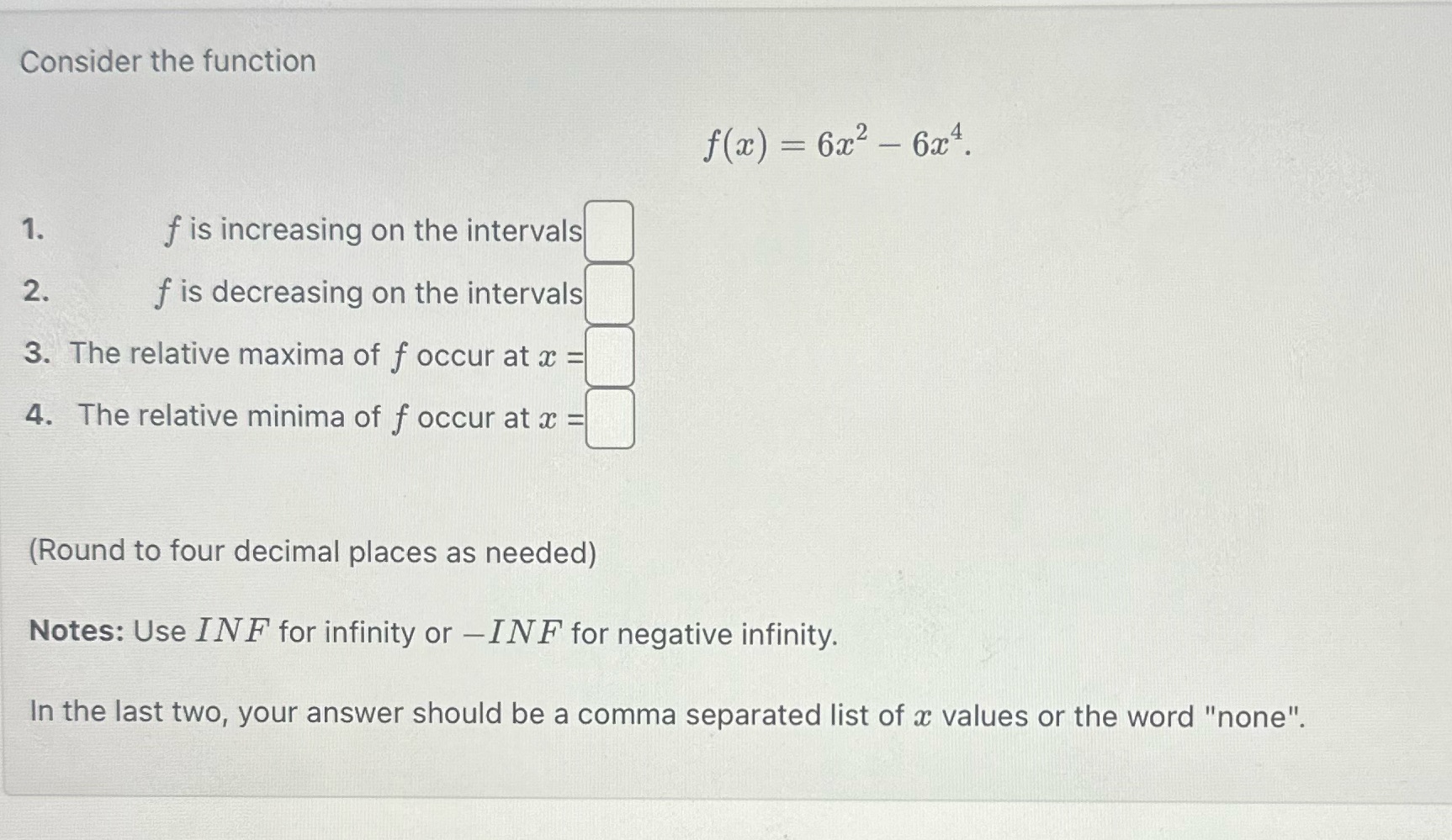  Consider the function f(2) = 6x2 - 624. 1. f is