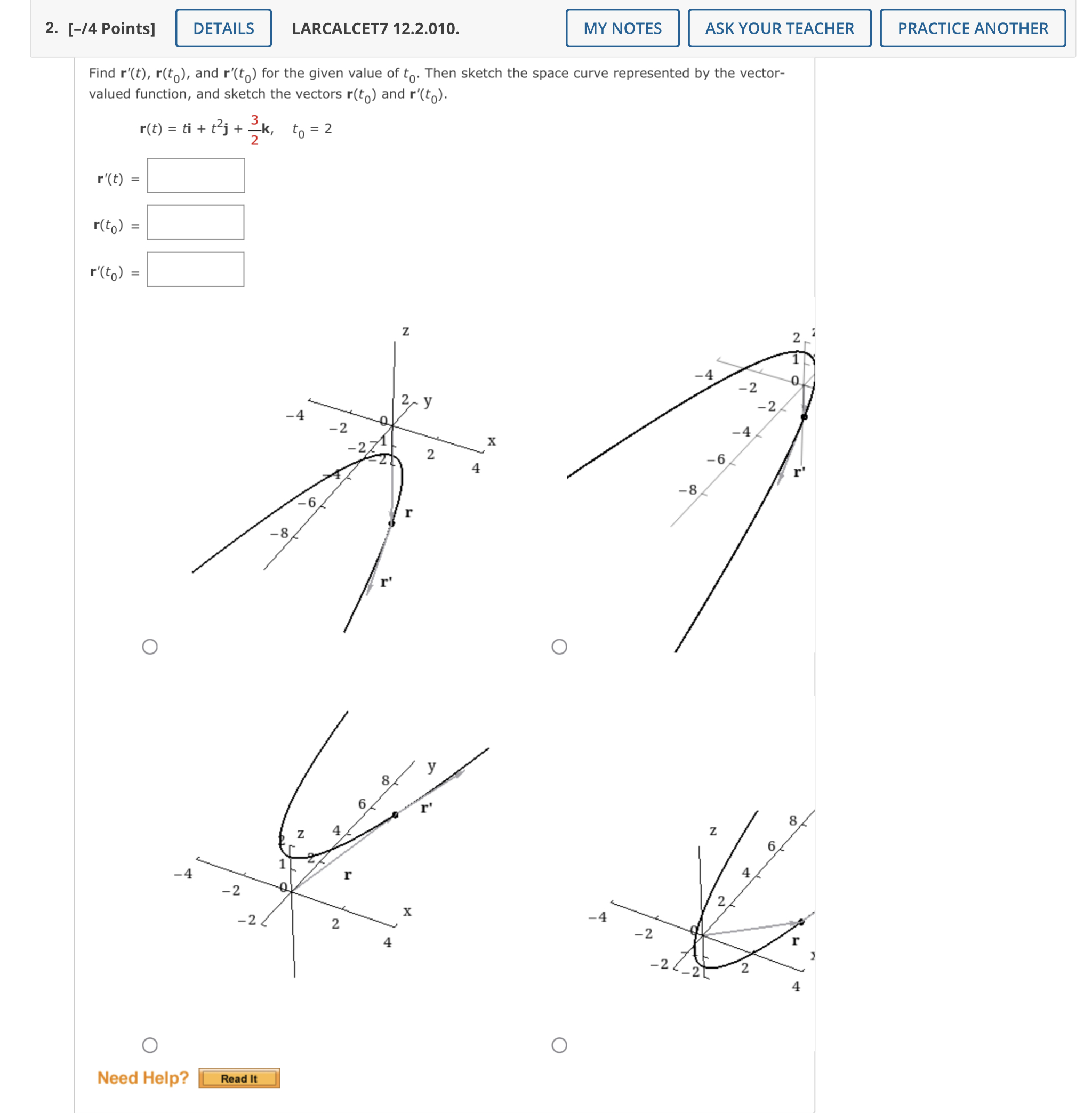 Help? Read It Submit Answer 9. [-/1 Points] DETAILS LARCALCET7 12.2.048. MY