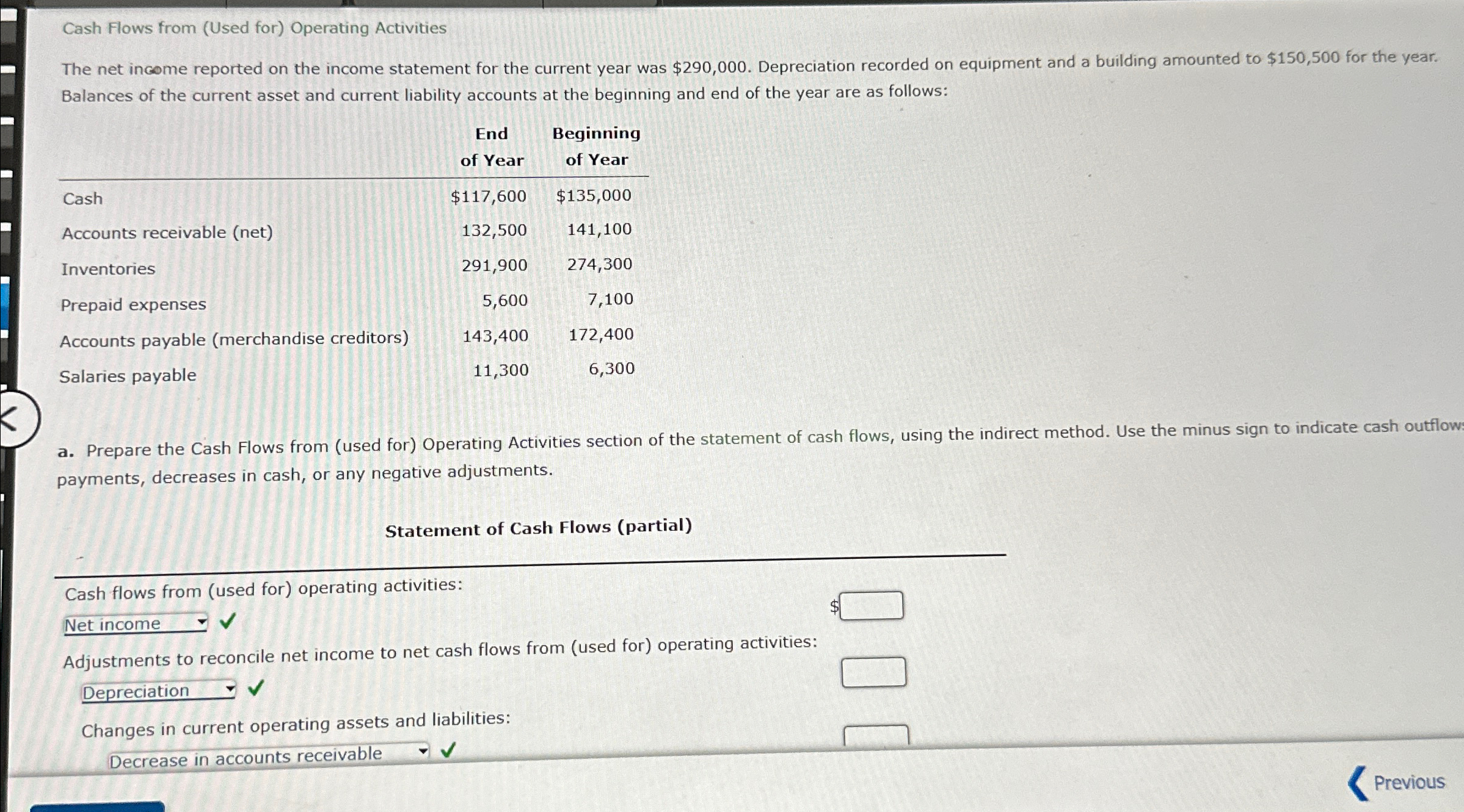 on the income statement for the current year was $290,000. Depreciation recorded