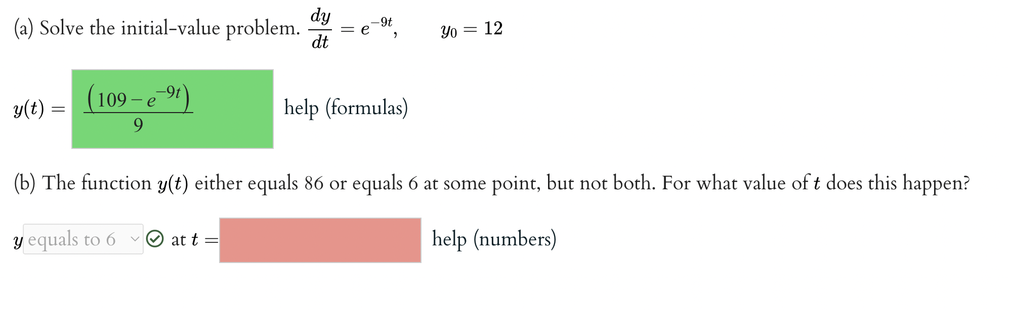 (a) Solve the initialvalue problem. % = 69', yo = 12