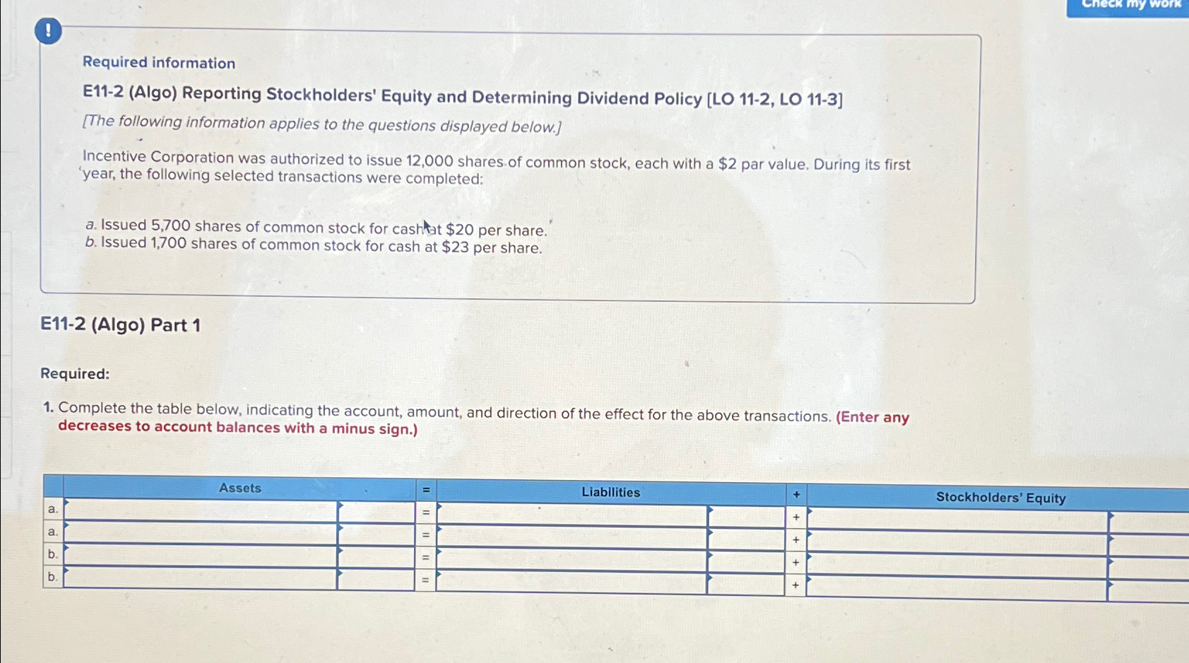  ! Required information E11-2(Algo) Reporting Stockholders' Equity and Determining Dividend Policy