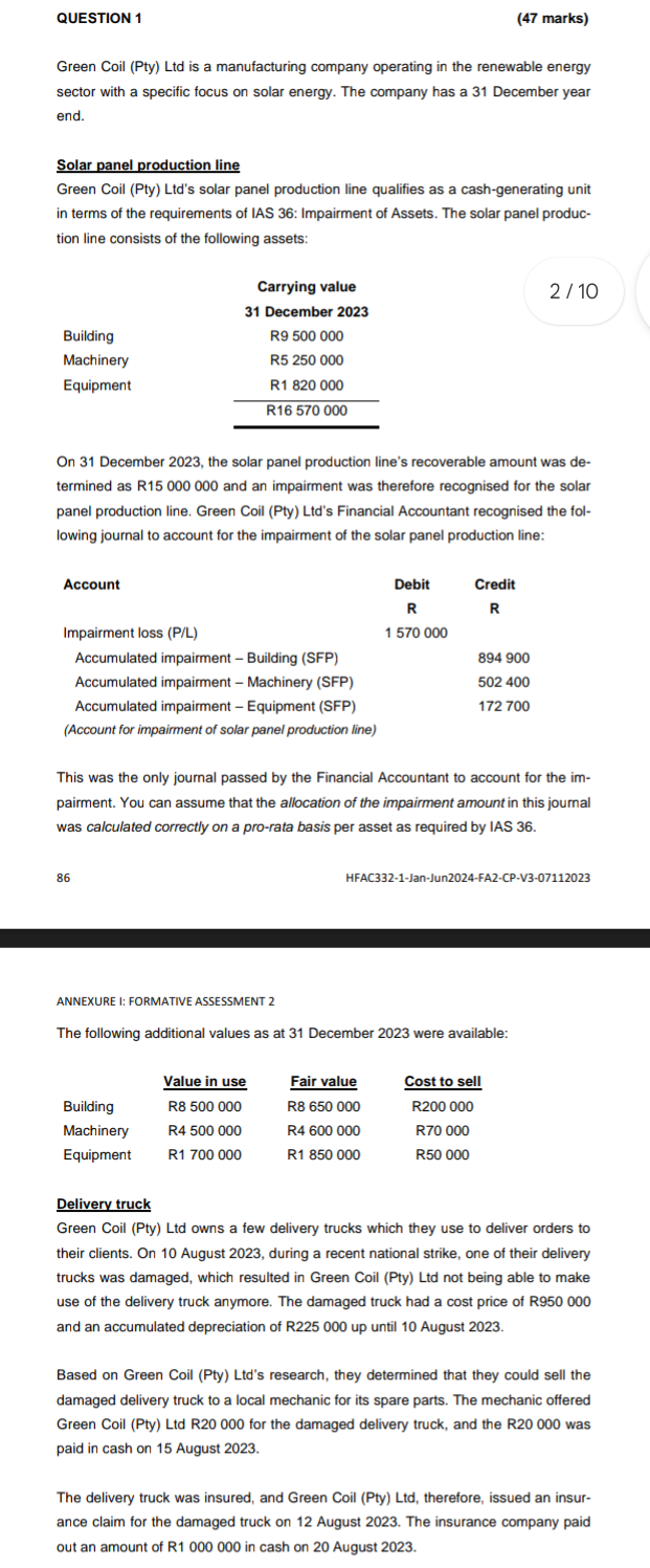 line, discuss whether you agree with the impairment journal the Financial Accountant
