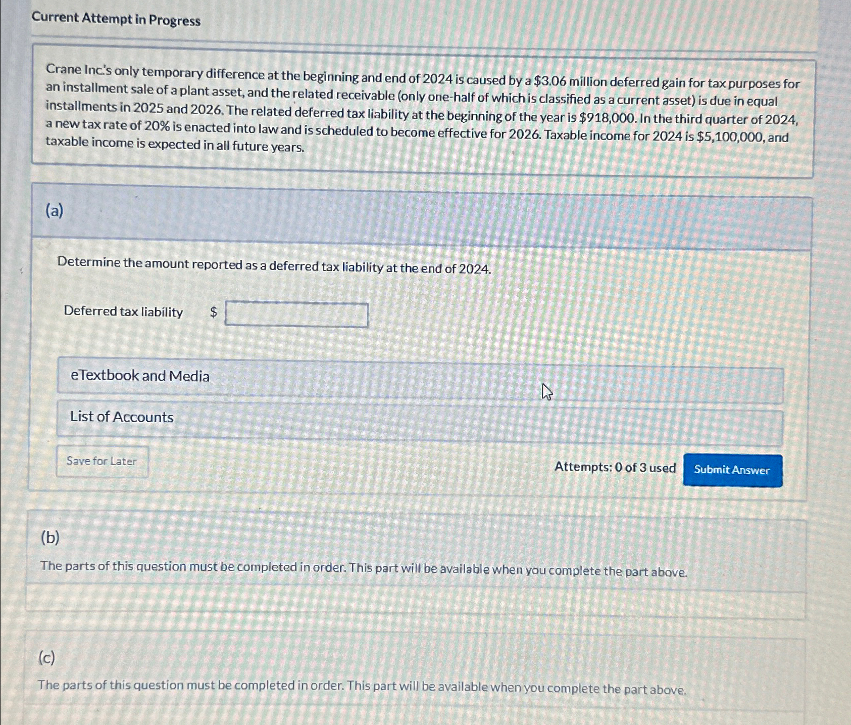 Current Attempt in Progress Crane Inc.'s only temporary difference at the
