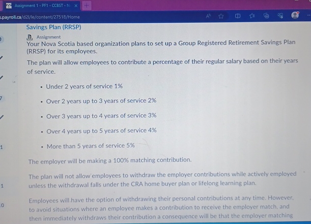  Assignment 1- Pfi-ccest -N apayroll.ca/d21/e/centent/27518/Aome Savings Plan (RRSP) B Assignment Your