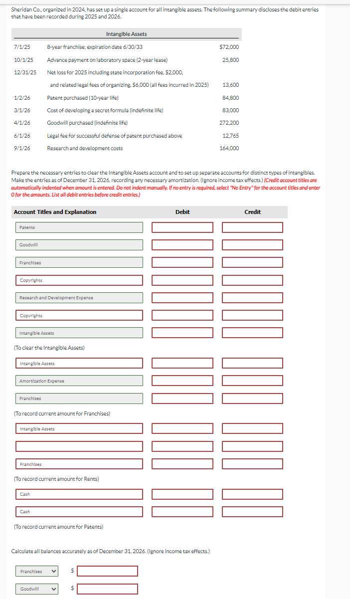 a single account for all intangible assets. The following summary discloses the