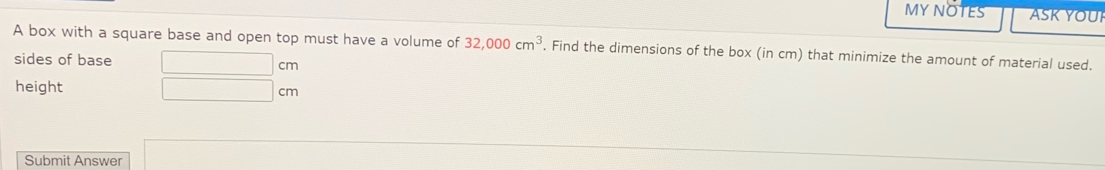  Help asap MY NOTES ASK YOUR A box with a square