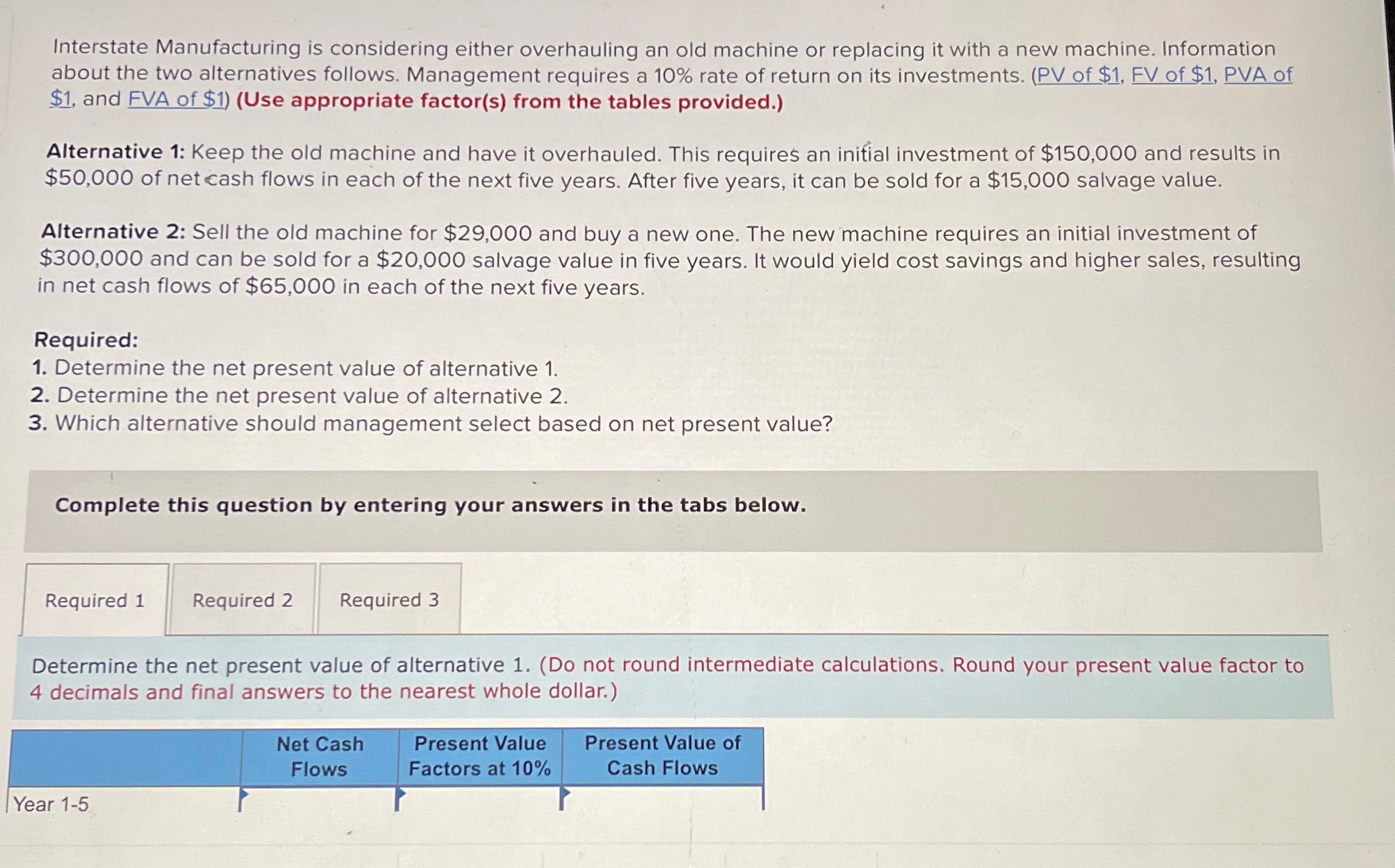 Interstate Manufacturing is considering either overhauling an old machine or replacing