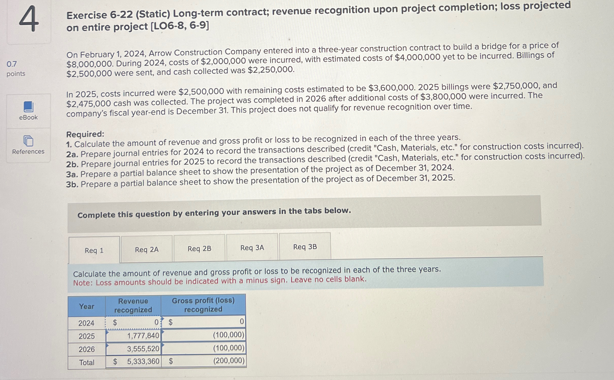 project completion; loss projected on entire project [LO6-8,6-9] On February 1,2024, Arrow