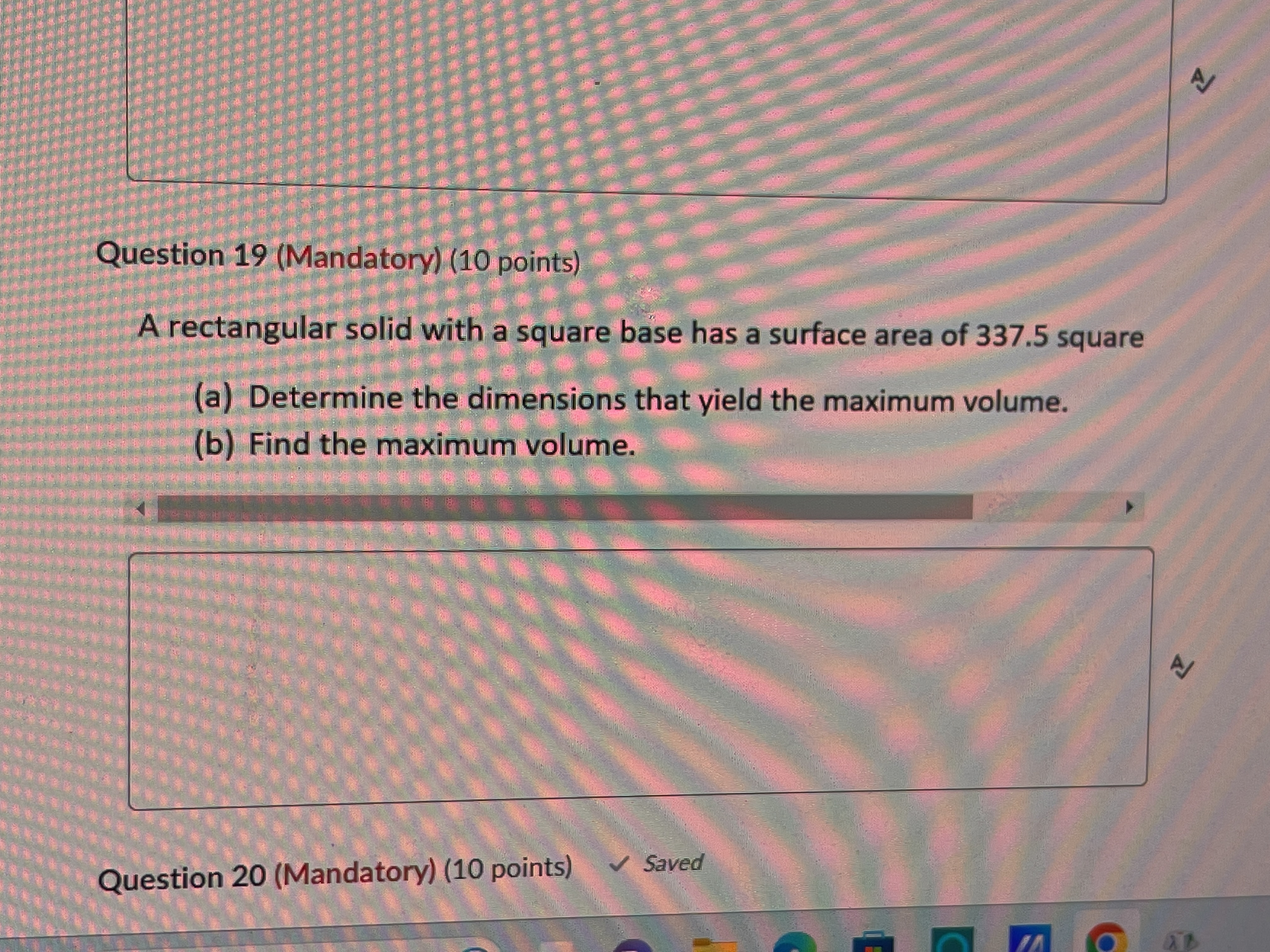 A Question 19 (Mandatory) (10 points) A rectangular solid with a