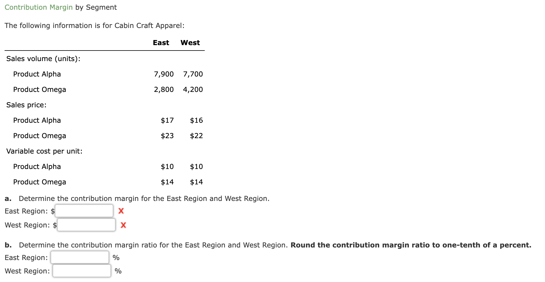 Contribution Margin by Segment The following information is for Cabin Craft