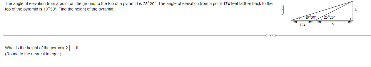  The angle of elevation from a point on the ground to