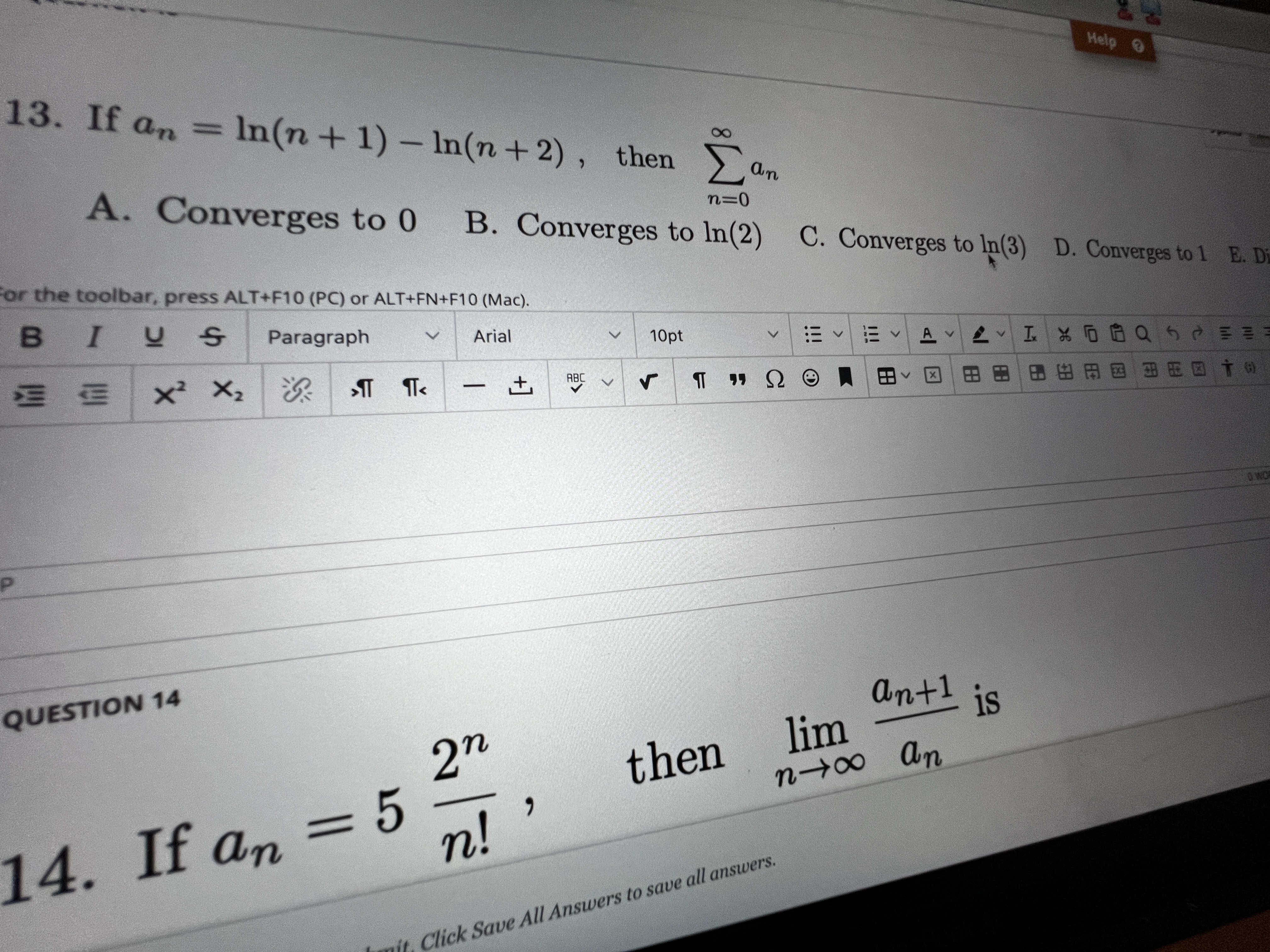 Converges to C. Converges to D. Converges to 12 the toolbar, press
