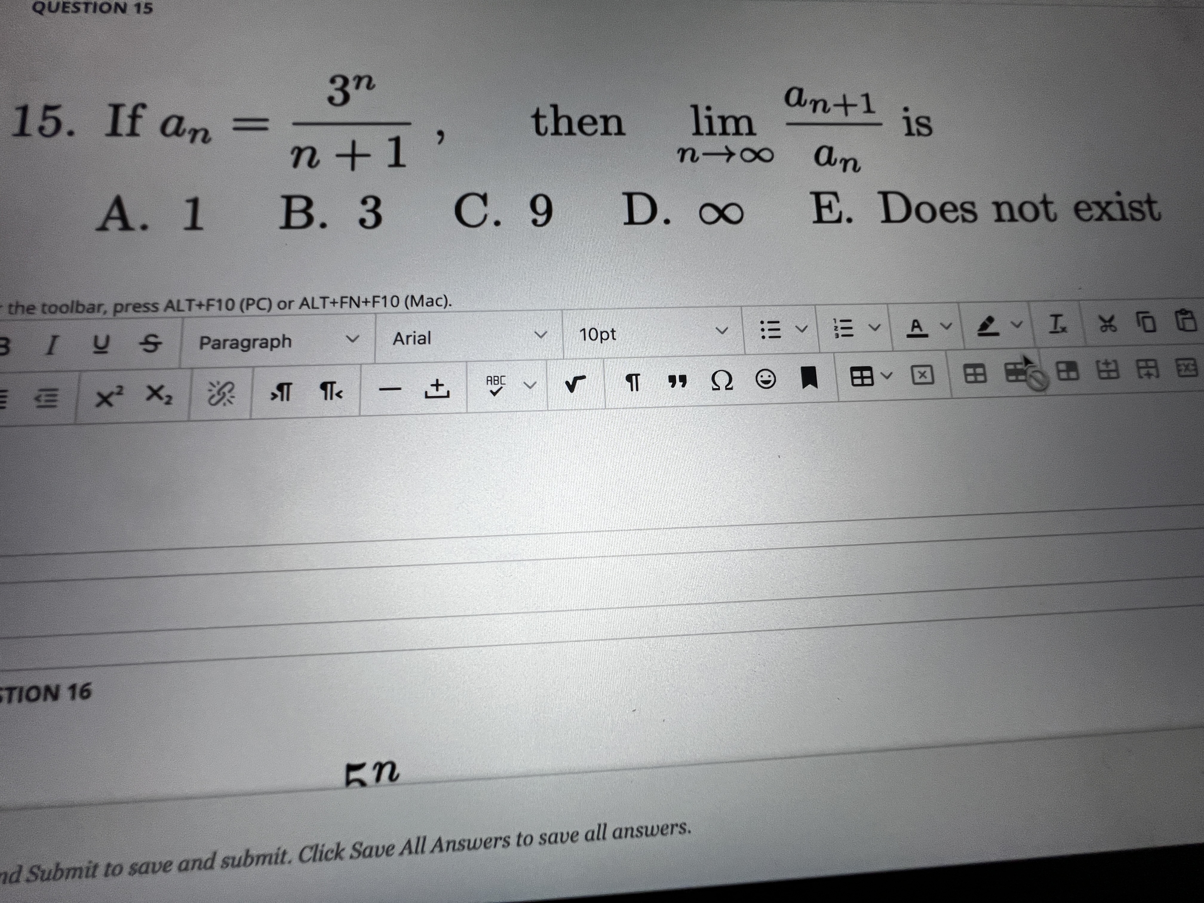 Converges to In(2) C. Converges to In(3) D. Converges to 1 E.