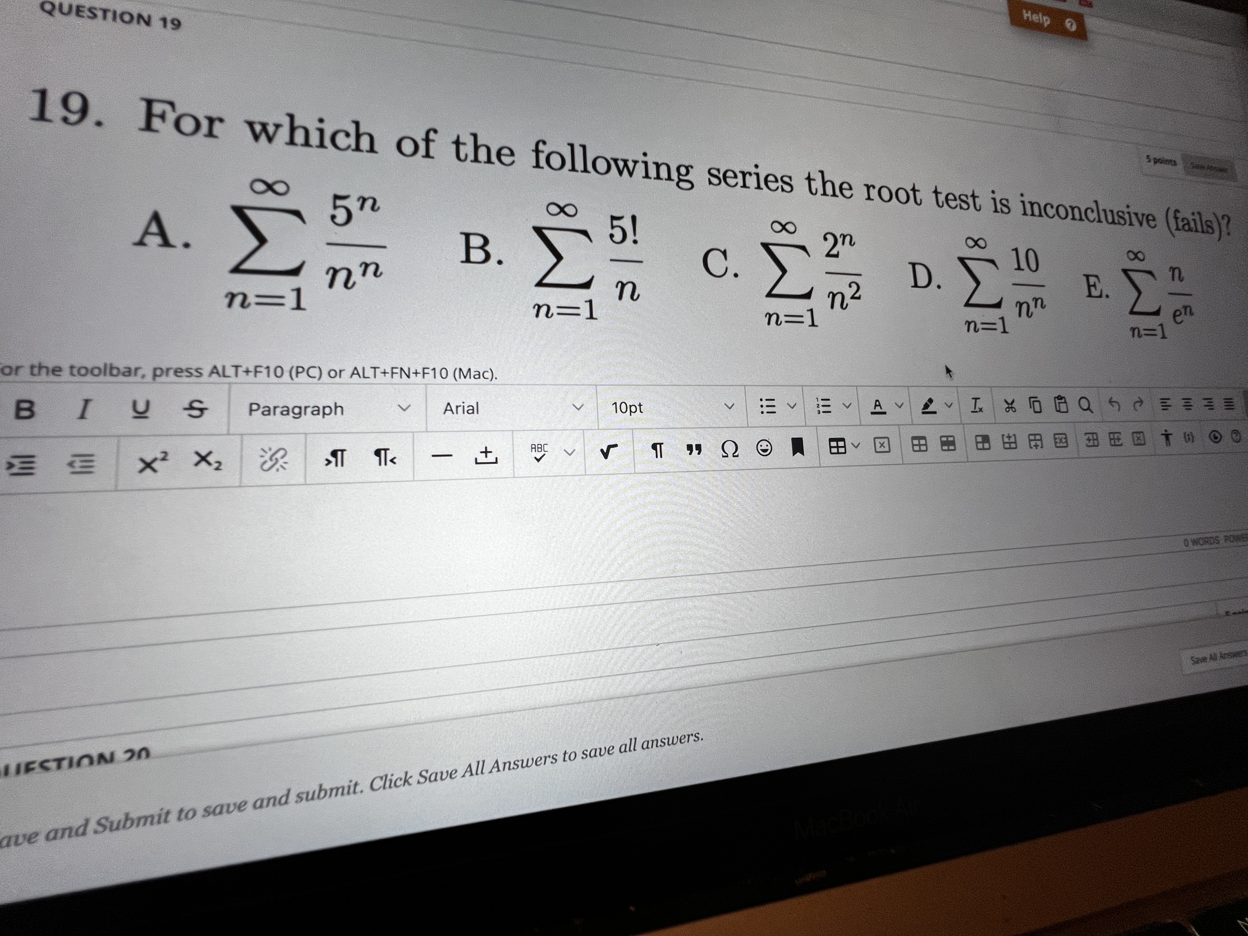 5 n ! ' Click Save All Answers to save all answers.QUESTION