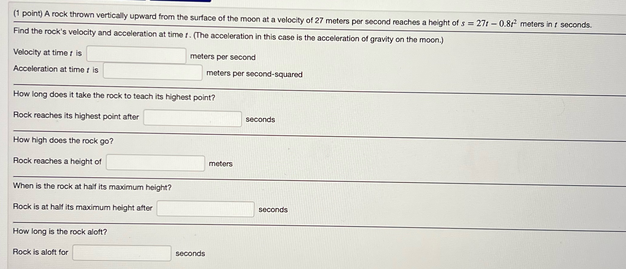 of the moon at a velocity of 27 meters per second reaches