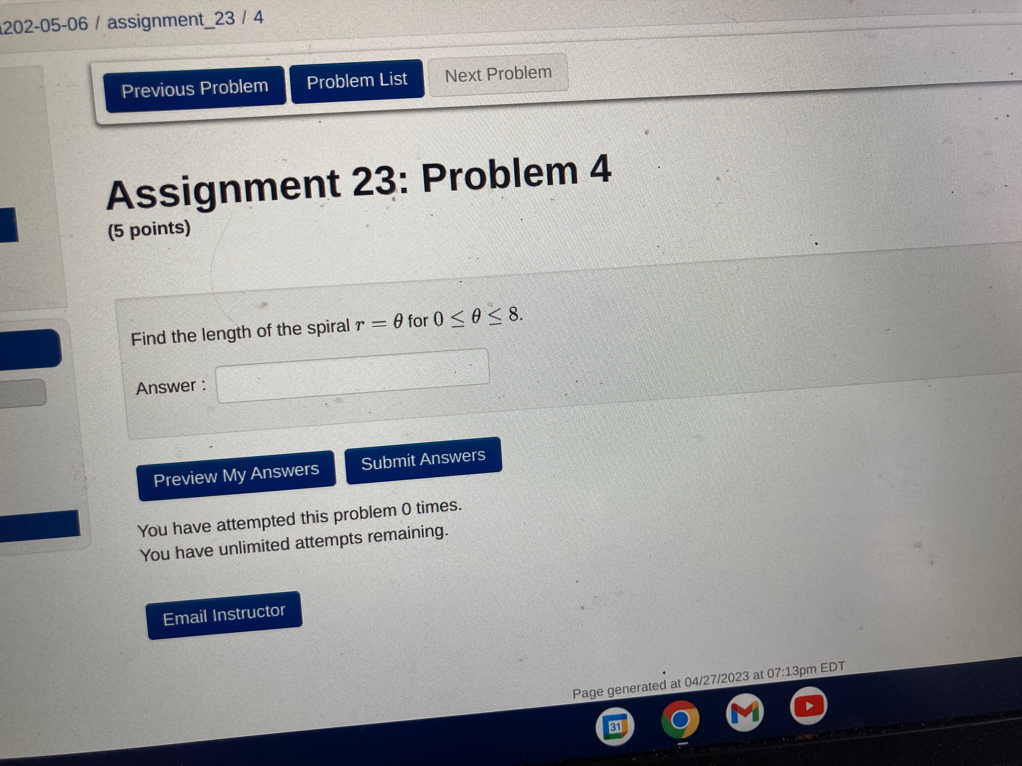 much! Previous Problem Problem List Next Problem 23 Assignment 23: Problem 3