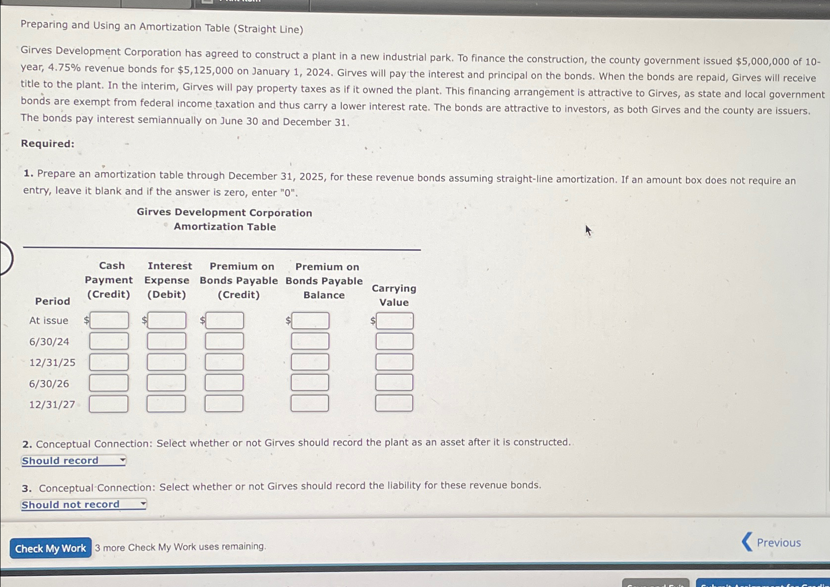  Preparing and Using an Amortization Table (Straight Line) Girves Development Corporation