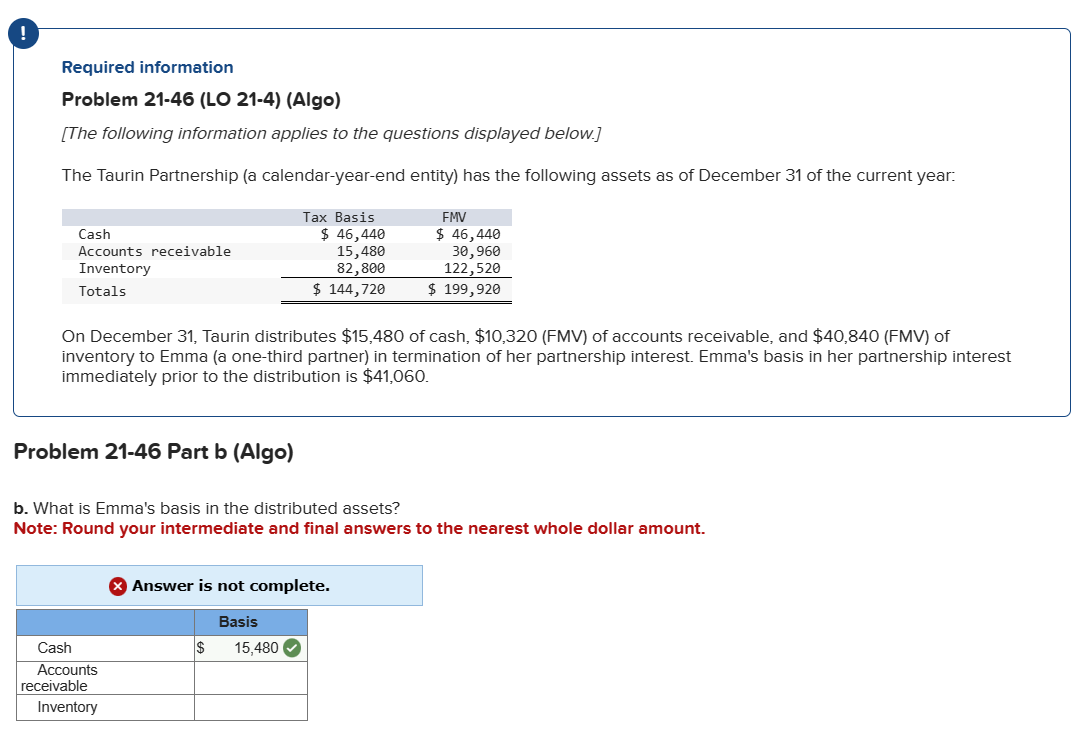  Required information Problem 21-46(LO 21-4)(Algo) [The following information applies to the