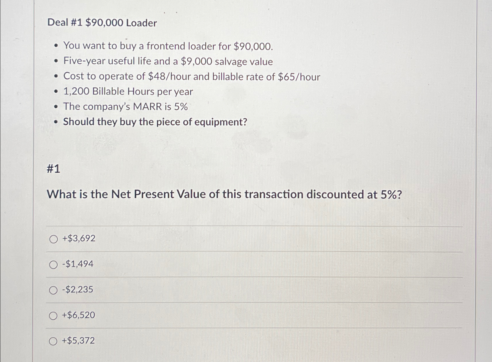  Deal #1 $90,000 Loader You want to buy a frontend loader