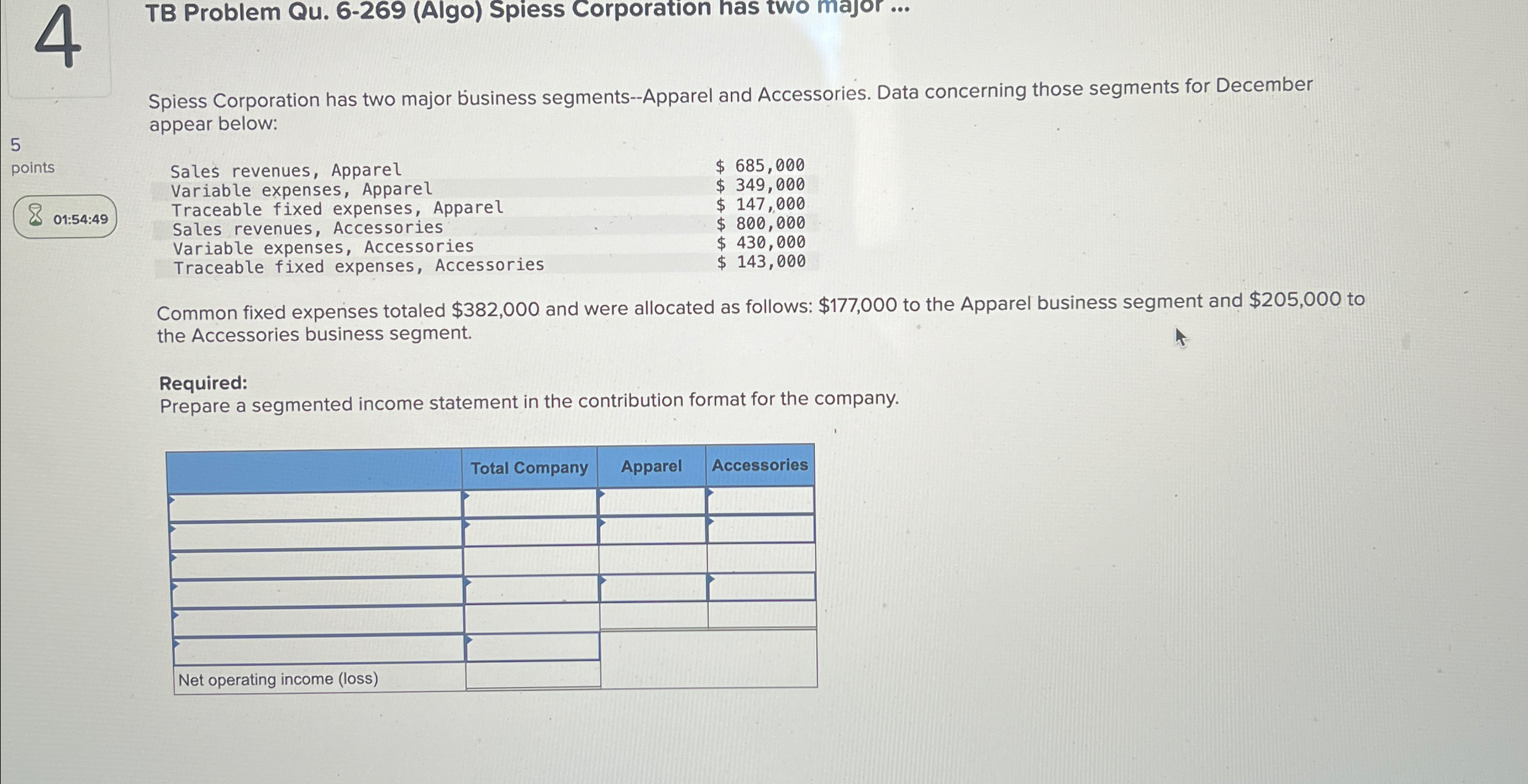  4 TB Problem Qu.6-269(Algo) Spiess Corporation has two Major ... Spiess