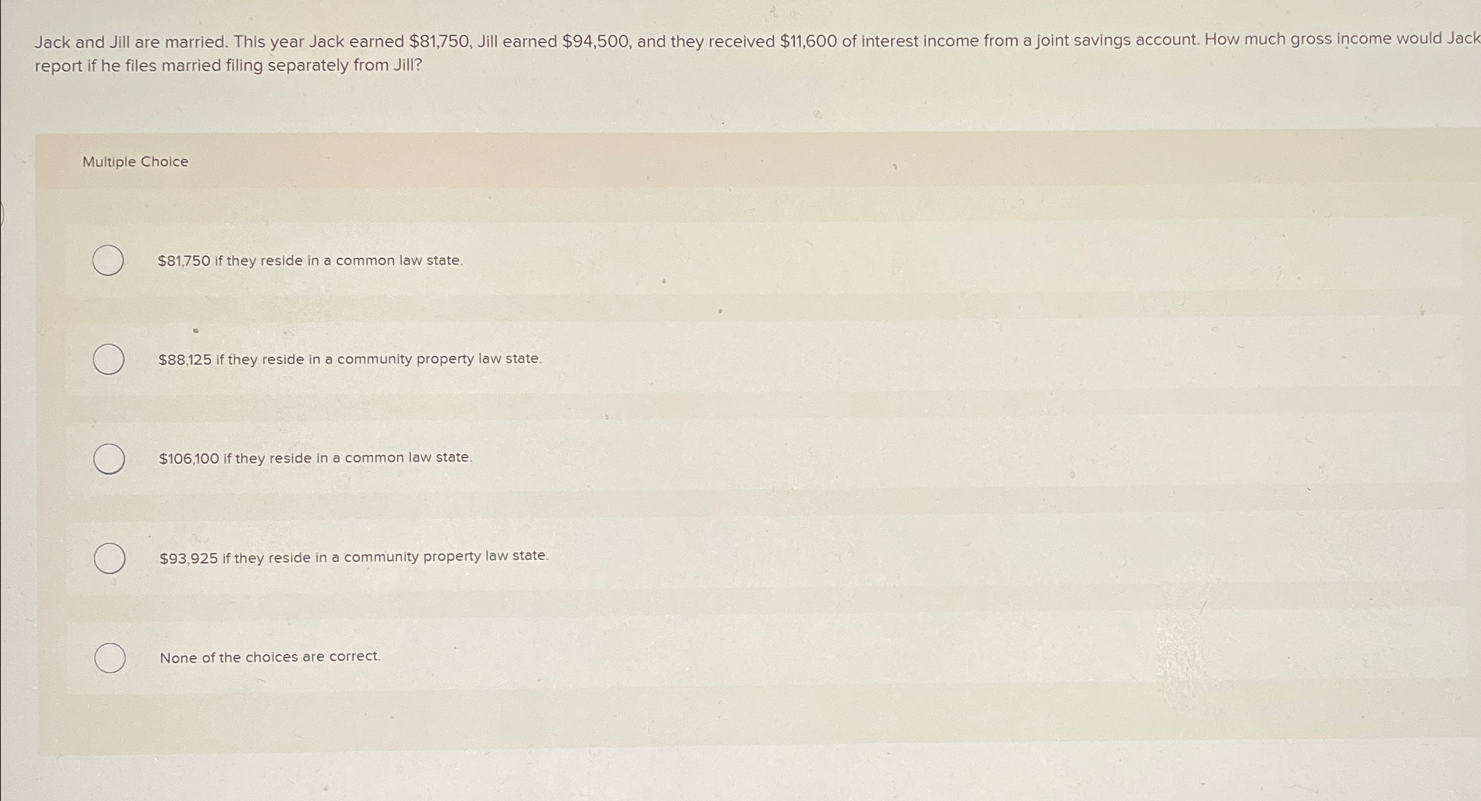 earned $94,500, and they received $11,600 of interest income from a joint